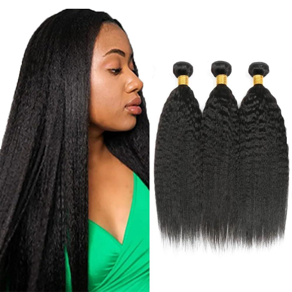 Human Hair Bundles #1B Yaki Straight Bundles 18 18 18 Inch Unprocessed Brazilian Virgin Hair Natural Color 3 Bundle 50 Gram Per Bundle Deals Quick Weave Hair Extensions