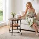 Round End Table, 21.65" 2-Tier Side Table with Storage Shelf, 21.65 x 21.65 x 21.85 inches