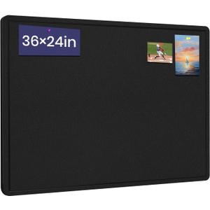 Bulletin Board, 36 X 24 inches Cork Board with 20 Pushpin, Felt Cork Board Notice Pin Board, Self-Adhesive Vision Board Mood Board Foldable Photo Board for Wall - Black