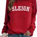 MNLYBABY Sleigh Christmas Sweatshirt Women Merry Christmas Holiday Crewneck Long Sleeve Shirts Funny Xmas Pullover Top (Large, Red)