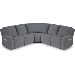 VANSOFY Extra Large Reclining Sectional Couch Covers, Washable 5-Piece Sofa Covers for L Shape Sectional Sofa Corner Seater, Thick, Soft Sofa Slipcovers (5 Seat Recliner Cover, Dark Gray)