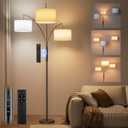 36W Dimmable Floor Lamp - 3 Lights Arc Floor Lamps Standing Lamp with Remote & Touch Control, Tall Lamp for Living Room Corner, Bedroom, Office (Black-White Linen Lampshade)