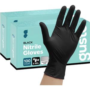 Comfy Package Black Nitrile HEAVY DUTY 6 Mil. Chemical Resistance, Latex & Powder Free, Textured Fingertips Disposable Gloves (Medium)