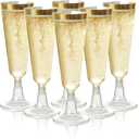 100 PCS Plastic Champagne Flutes with Gold Rim 5.5OZ Clear Plastic Champagne Glasses Mimosa Glasses Cocktail Cups for Party Wedding Celebration Supplies
