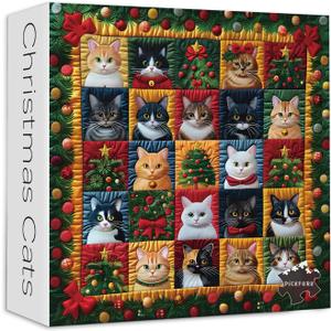 Christmas 1000 Piece Puzzle for Adults, PICKFORU Funny Cats Jigsaw Puzzles Cute Animal, Impossible Challenging Patch Kitten Theme as Wall Decor