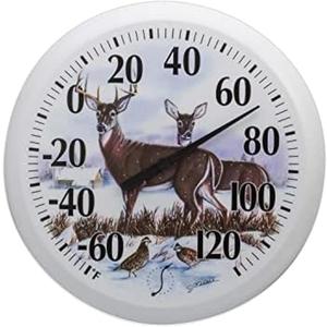 Springfield Indoor Outdoor Thermometer, Wireless Outdoor Thermometer with Large Numbers for Patio, Pool, and Indoor Areas, 13.25-Inch, Winter Deer