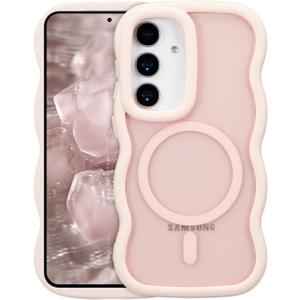 RALEAVO for Samsung Galaxy S24/S25 Case Magnetic Cover Compatible with Magsafe,Cute Wavy Frame Cover for Women,Shockproof Protective Case for S24/S25 with Translucent Hard Back,Pink