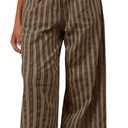Acelitt Women Casual Drawstring Elastic Waist Loose Wide Leg Striped Pants with Pockets, M