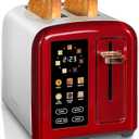 SEEDEEM Toaster 2 Slice, Full Touch Control Stainless Toaster, LCD Display, 50% Faster Heating Speed, 6 Bread Type, 7 Shade Setting, 1.5''Wide Slots, Removable Crumb Tray, 1350W, Dark Cherry