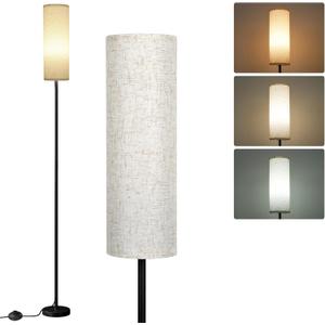 Frideko Floor Lamp with Beige Shade, Simple Design with Foot Pedal Switch, Small Tall Lamps for Living Room Bedroom Office, Corner Floor Stand Light with Black Pole Lamp (No Bulb/No Remote)
