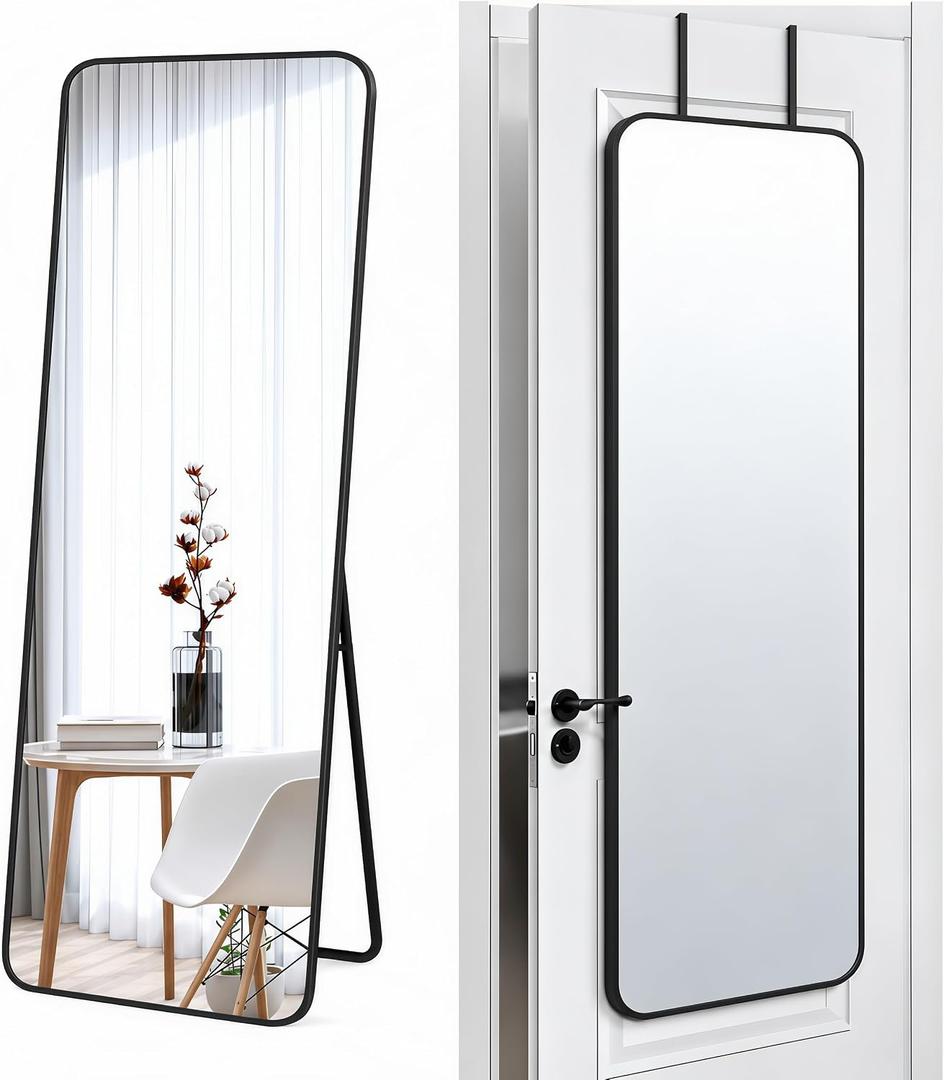 57x20" Full Length Mirror Floor Stand,Over the Door,Wall Mounted Black