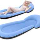 Inflatable Beach Mat, 70 x 29 Inch, Flocked Surface, Pillow Surround (Blue)