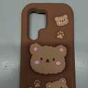 Cute 3D Bear Phone Case for Samsung Soft Silicone Shockproof Cover with Built-in Stand, Adorable Cartoon Teddy Bear Design Silicone Phone Cover for Girls Kids Teens (for Galaxy S21 FE,Brown)