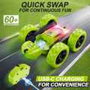 QUNREDA Remote Control Car for Kids Ages 6+, RC Cars Stunt Car Toy 4WD Double Sided 360 Rotating Remote Control with Headlights, Birthday Xmas Gifts for Boys 6 7 8 9 10 11 12 Green