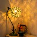 Flower Table Lamp,Vintage LED Stained Glass Desk Lamp,Cute Bedside Reading Light with 3 Color Modes,Kawaii Night Light Ambient Lighting Home Decor for Bedroom Living Room Office(Green)