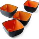 AmorArc 32oz Square Cereal Soup Bowls, Stoneware Bowls Set of 4 for Kitchen, Large Bowls for Cereal,Soup,Salad,Meal, Microwave & Dishwasher Safe-Orange Inside
