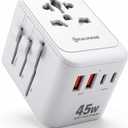 Realmade 45W Universal Travel Adapter with PD Fast Charging, 5-Port (1 AC/2 USB-A/2 USB-C) European Travel Plug Adapter, Type C/G/I/A, White