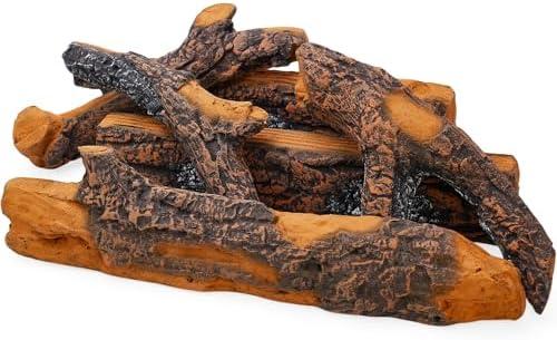 BIOMAND Ceramic Gas Fireplace Logs, 6 Peice Realistic Fire Logs for Outdoor Fire Pit, Artificial Fake Wood Set for Gas or Propane Inserts, Reusable Fake Fire Logs for Ventless, Fireplaces, Fire Pits
