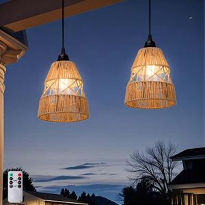 Battery Operated Chandelier Outdoor Waterproof, Hanging Pendant Light with Remote Control for Gazebo, Pergola, Porch, Balcony, Shed, Patio, Garden Decor - 2 PACK