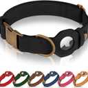 BUDKAS AirTag Dog Collar - Genuine Leather Dog Collar with Apple AirTag Holder and Metal Buckle - Smart GPS Tracking Pet Collars (Black, L, 17"-21" Neck Fit)