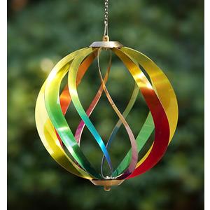 Hanging Wind Spinners Outdoor - Assembly Required Garden Wind Spinners, Spring Metal Yard Decor with Dual Hooks for DIY Accessories, Weatherproof Rust-Resistant 3D Ball (Rainbow, 8 Inch)