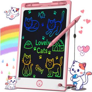 Hockvill LCD Writing Tablet for Kids 8.8 Inch, Toys for Girls Boys Drawing Pad for 3 4 5 6 7 Year Old Kids Toys, Children Christmas Birthday Gift for Kids Toddler Doodle Board Travel Essentials (Pink)