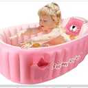 Inflatable Baby Bathtub Infant Anti-Slip Bath Seat Pool with Air Pump Travel Camping Portable Toddler Bath Tub Age 0-5 Years Old (Pink)