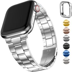 Fullmosa No Tools Needed Compatible Apple Watch Bands for Women Men 41mm 40mm 38mm 46mm 49mm 45mm 44mm 42mm, Metal Strap with Case for iWatch Series 9 8 7 6 5 4 3 2 1 SE 10 Ultra, 38mm 40mm 41mm Silver