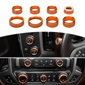 RT-TCZ for Silverado Radio AC Control Knobs Cover Trim Rings Orange for Chevy Silverado Suburban GMC Sierra 2014-2018 Orange Interior Accessories 8pcs