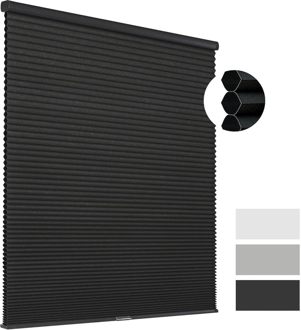 Joydeco Cellular Shades Cordless, Blackout Shades Cellular Blinds for Indoor Windows, Blackout Blinds Honeycomb Blinds Window Shades for Thermal Insulated & Noise Reduction (Black, Custom Size)