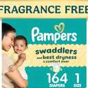 Pampers Swaddlers Diapers, Size 1 (8-14 lbs), 164 Count, Fragrance Free, Hypoallergenic, Absorbent, Pediatrician Recommended, Skin Safe