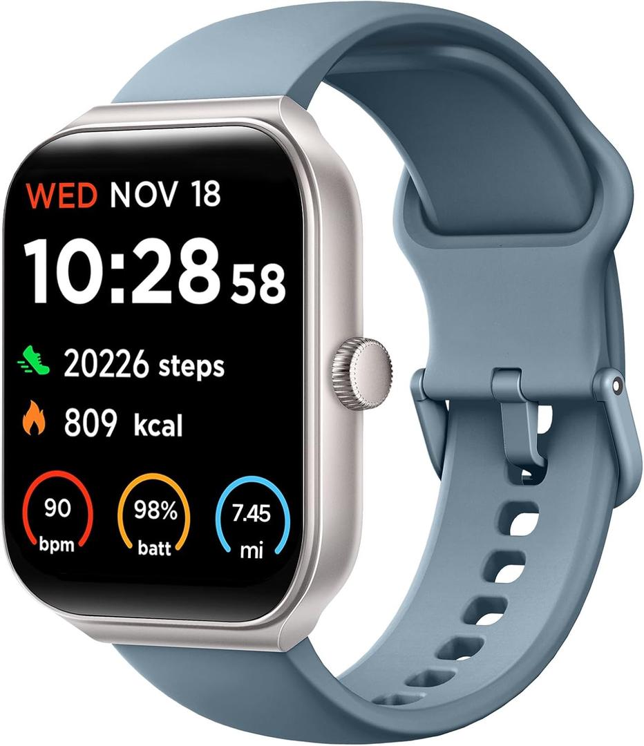 TOOBUR Smart Watch for Men Women Alexa Built-in, 1.95" Fitness Tracker with Answer/Make Calls, IP68 Waterproof/Heart Rate/Sleep Tracker/100 Sports, Fitness Watch Compatible iOS Android (Blue)