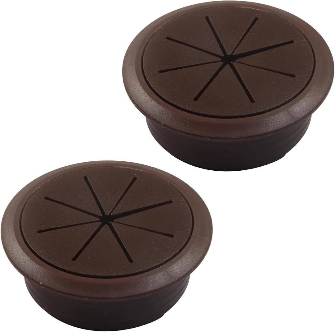 2-3/8" (60 mm) Desk Cable Grommet Hole Cover Kit Brown - Detachable ABS Plastic Cord Organizer for Office & Home Table(2 Pack)