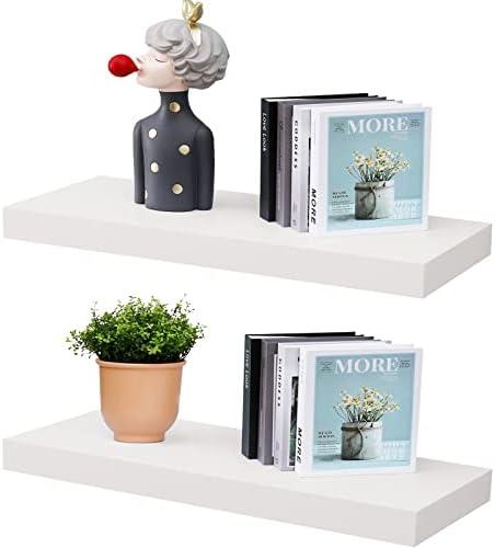 WELLAND Set of 2 Floating Shelves Wall Mounted Shelf, for Home Decor with 8" Deep (White, 24 inch)