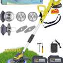 Electric Weed Wacker Cordless Eater Battery Powered Brushless Brush Cutter with 2X4.0Ah Batteries and Charger 24V Powerful Weed Trimmer 2 Types Metal Blades for Lawn Yard Garden (Green)