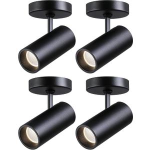 12W LED Dimmable Ceiling Spotlight Indoor - Adjustable Surface Accent Lamp for Corridor, Living Room, Warm White 3000K, CRI 97, Anti-Glare Picture Artwork Spot Light, Black 4 Packs