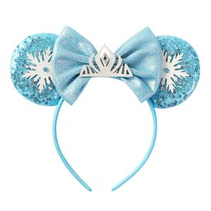 Mouse Ears Headband Bow Glitter Princess Costume Hair Accessories for Women Trip Party Supplies Snowflake Blue (Light Blue)