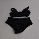 Suvimuga Womens High Waisted Bikini Sets Tummy Control Bathing Suits Mesh V Neck Full Coverage Two Piece Swimsuits (Medium, Black)