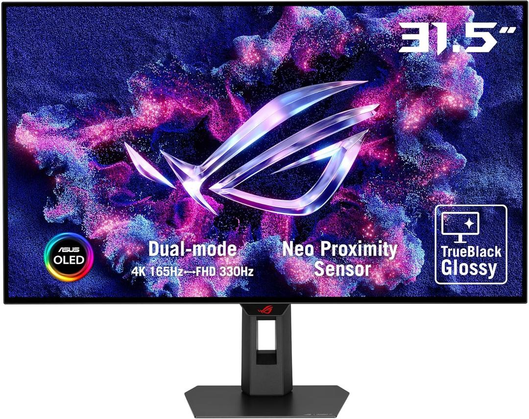 ASUS ROG Strix 32 4K OLED Gaming Monitor (XG32UCWG) - TrueBlack Glossy OLED, Dual Mode (4K@165Hz, FHD@330Hz), 0.03ms, G-SYNC Compatible, Neo Proximity Sensor, USB-C, HDMI 2.1