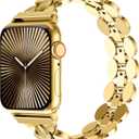 Moolia Elegant Metal Strap Compatible with Apple Watch Band 42mm 44mm 45mm 46mm 49mm Metal Fashion Women Replacement Strap Bracelet for iWatch Series 11/10/9/8/7/6/5/4/3/2/1/Ultra(1/2/3) Gold