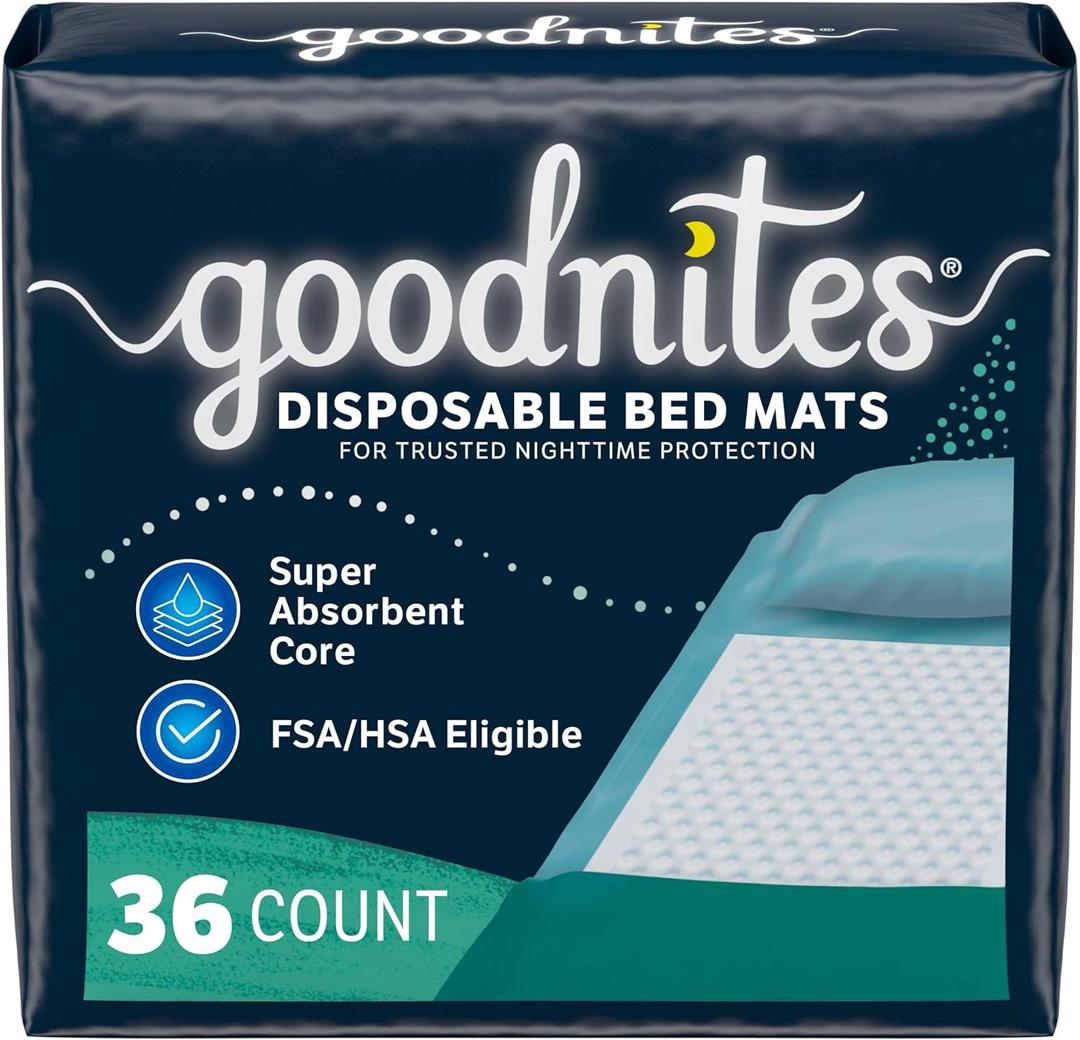 Goodnites Disposable Bed Pads/Bed Mats for Bedwetting, 2.4 x 2.8 ft, 36 Ct (4 Packs of 9)