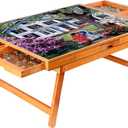 SereneLife Wooden Jigsaw Puzzle Table with 6 Removable Sliding Storage Drawers and Foldable Legs, Smooth Plateau Fiberboard Work Surface and Reinforced Hardwood, for Games and Puzzles, Kids&Adults, Stadard