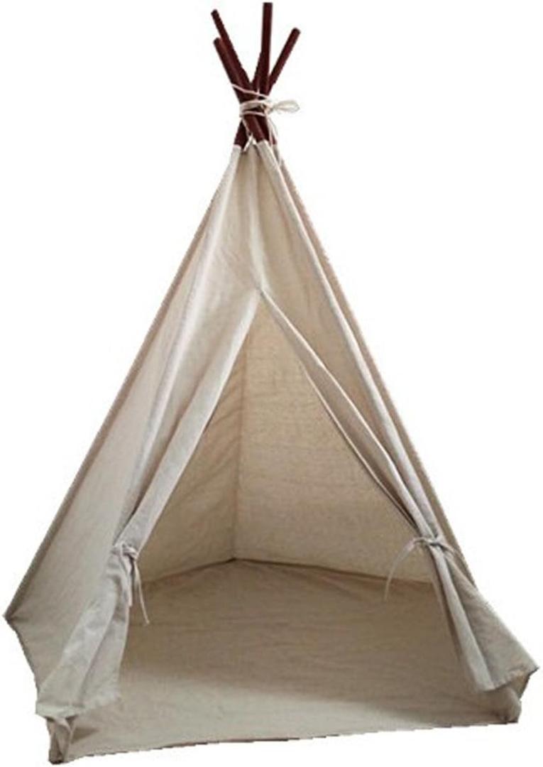 Miyaya Large Canvas Teepee Play Tent Indian Play Tent with Carry Case,5 Poles Design (White)