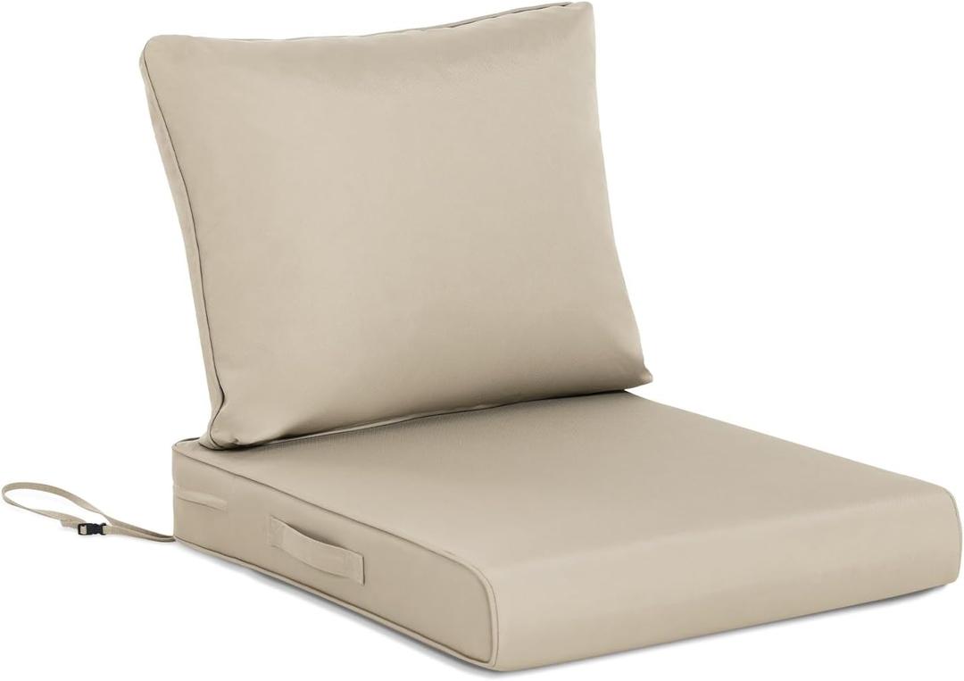BPS 21 x 21 Inch Outdoor Chair Cushion Set, Fade-Resistant and Water-Resistant Solution-Dyed Polyester Fabric Patio Deep Seat Cushion with Removable Cover and Straps for Outdoor/Indoor Use, 21''W x 21''D, Brown, 1