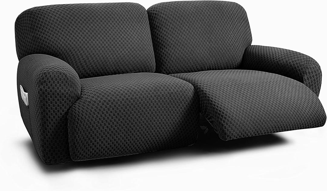 ULTICOR Extra Wide 75" - 100", Reclining 2 Seater Sofa, Extra Wide Reclining Love Seat Slipcover, 6-Piece Jacquared Fabric, Reclining Sofa Covers, Thick, Soft, Washable (Black)(Style 1)