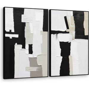 SAFERRYHOME Hand-Painted Thick 3D Textured Abstract Wall Art, Size: 24"x36"x2 Panels