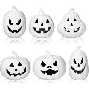 Tujoe 6 Pcs Halloween Pumpkin Lantern Set Light up LED,White