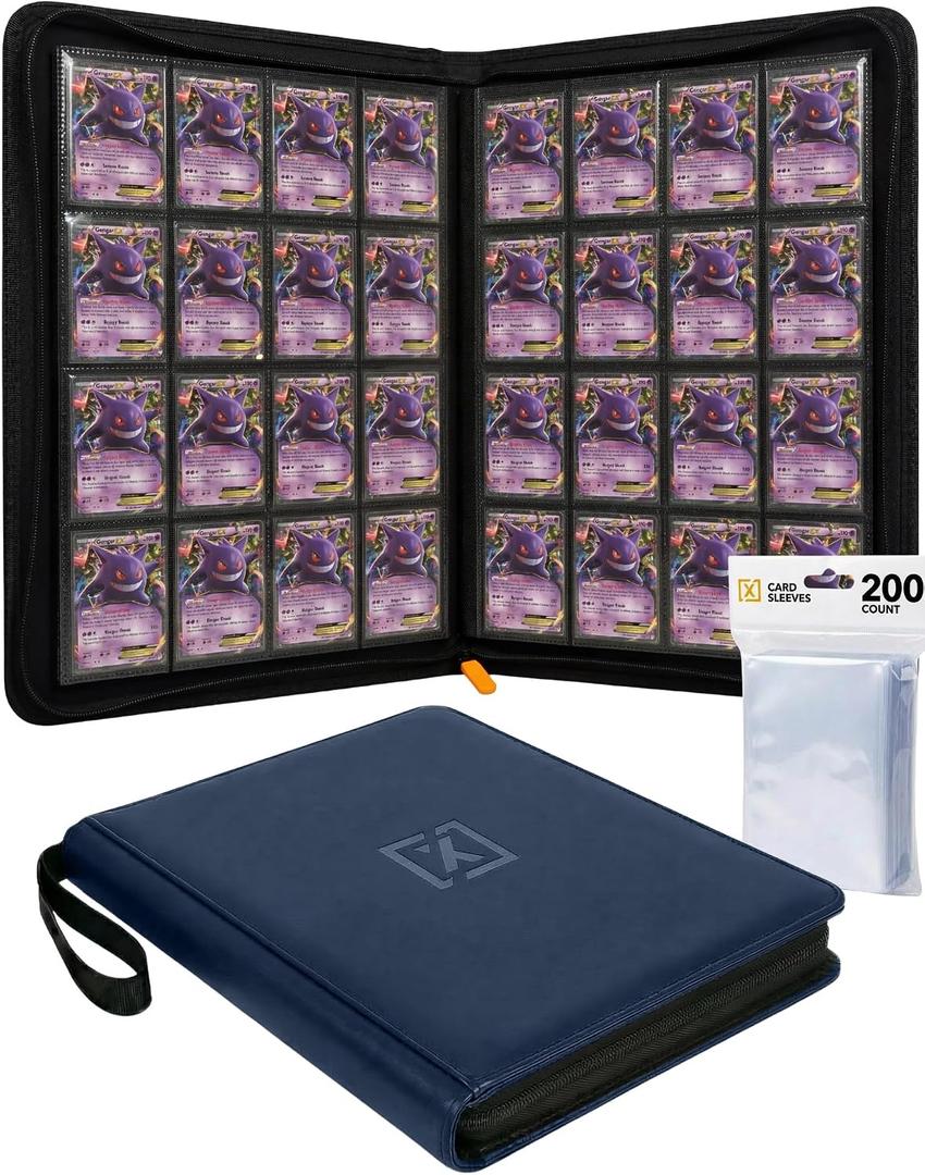 X PRO 1000+ Card Binder - Comes with 200 Card Sleeves | Compatible with TCG, Sports, MTG & More - Ringless Trading Card Binder | 1000 Pockets | TCG Binder (Midnight Blue)