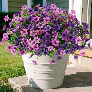 Artificial Flowers for Outdoors, 12 Bundles Multicolor Faux Silk Flower Spring Summer Decoration, Artificial Plants Fake Outdoor Flowers UV Resistant No Fade for Home Planter Porch Patio Yard Decor (Double Purple)