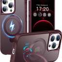 HuwaiH 360 Rotatable Magnetic Ring Stand for iPhone 12 pro max/13 pro max Case, Compatible with MagSafe, Military-Grade Shockproof, Anti-Scratch Matte Translucent Phone Case (Burgundy)